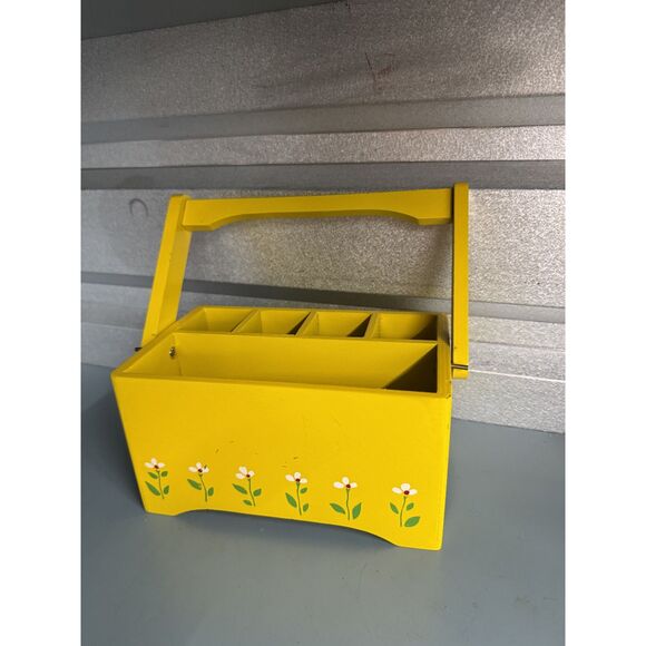 VTG Teleflora 1984 Wooden Planter Caddy - Yellow Floral Organizer Box - Picture 4 of 12